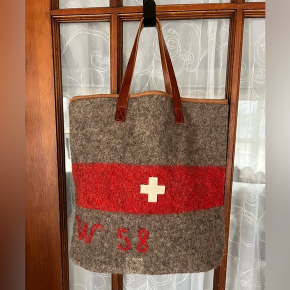 karlen Handbags - Karlén Swiss Vintage Army Wool Blanket Large Bag Purse Tote Leather Straps